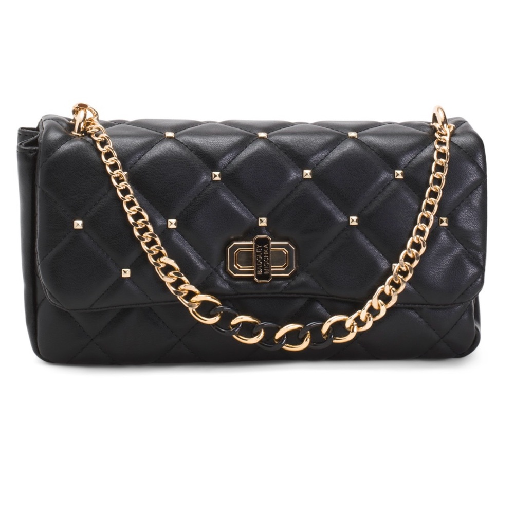 Badgley Mischka Black Quilted with Studs Crossbody Purse